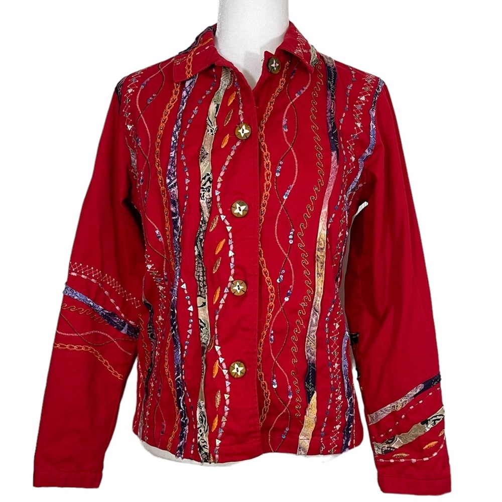 Coldwater Creek Red Embellished Jacket Dopamine Indie Party Bold